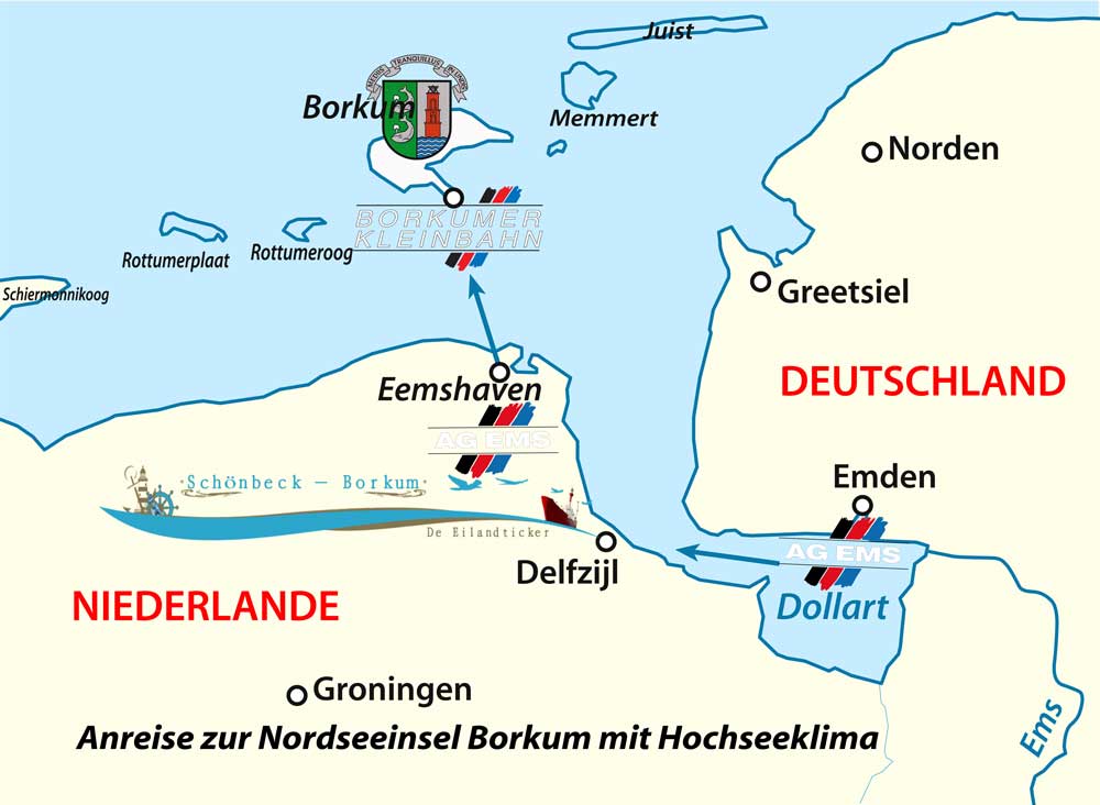 Anreise Nordseeinsel Borkum | Faehre | Bahn | Bus | Auto | Flugzeug